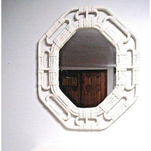 Vintage Homco 17x14 Faux Rattan Plastic Wall Mirror Decor USA Octagon and Butter